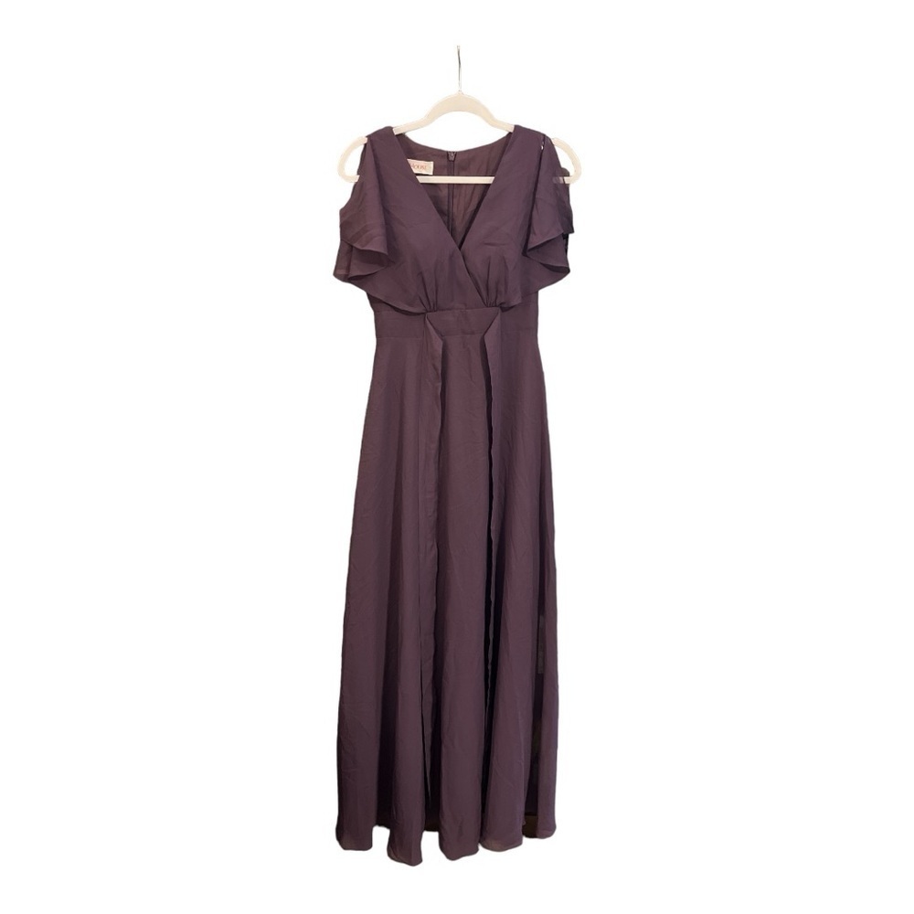 JJ's House A-line V-Neck Floor-Length Chiffon Bridesmaid‎ Dress Plum Size 2 RG1